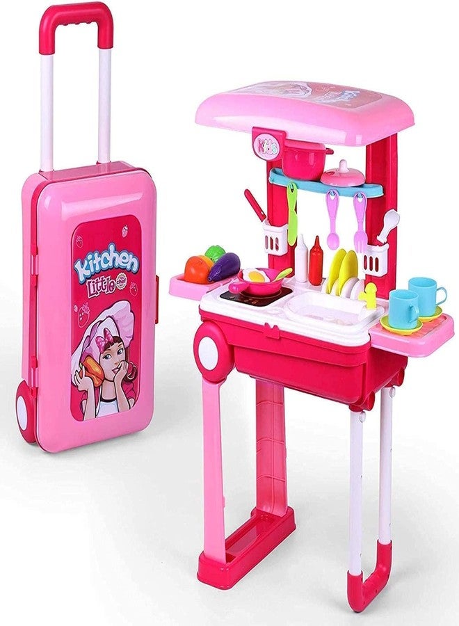 Arthasya Little Chef 2 in 1 Kitchen Play Set, Pretend Play Luggage Kitchen Kit for Kids with Suitcase Trolley Carrycase and Accessories Included Multicolor (Little Chef Set 2 in 1) - Image 1